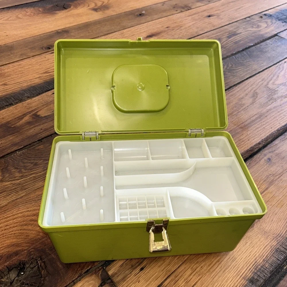 Vintage 70s Wilson Wil-hold Sewing Box Avocado Green W/ Button & Accessory Tray